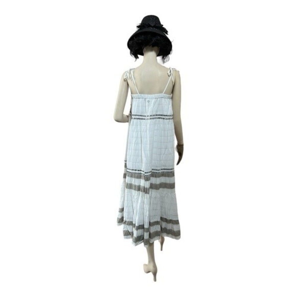 Rip Curl Vista Maxi Dress M White Grey Metallic Layered Cotton Spaghetti NWT - Picture 9 of 13